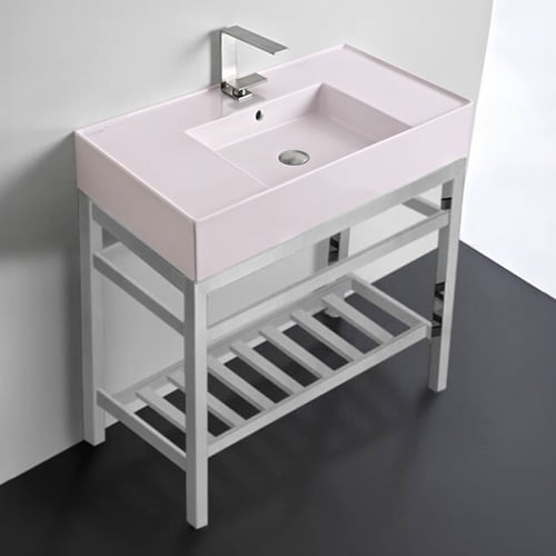 Modern Console Sink Vanity, Pink Ceramic Sink, 32 Inch Scarabeo 5123-54-CON2